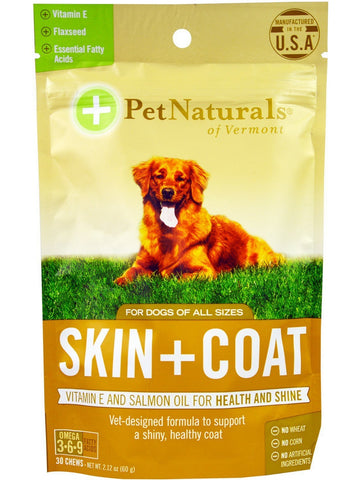 Pet Naturals of Vermont, Skin + Coat for Dogs, 30 chews