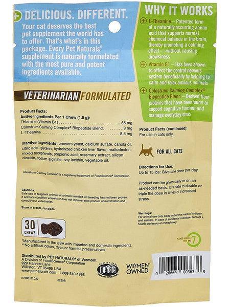 Pet Naturals of Vermont, Calming for Cats, 30 chews