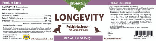 Animal Essentials, Longevity, Reishi Mushroom, 1.8 oz