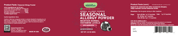 Animal Essentials, Seasonal Allergy, Herbal Support Formula, 2.8 oz