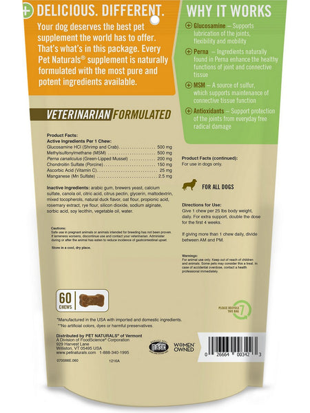 Pet Naturals of Vermont, Hip + Joint Pro For Dogs, 60 chews