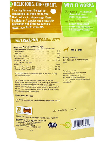 Pet Naturals of Vermont, Skin + Coat for Dogs, 30 chews