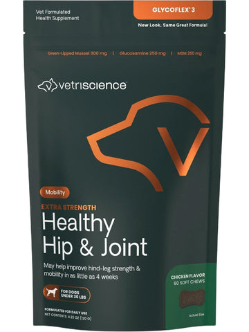 VetriScience Laboratories, Extra Strength Healthy Hip & Joint for Small Dogs (Formerly Glyco Flex Stage 3 for Dogs), 60 Soft Chews