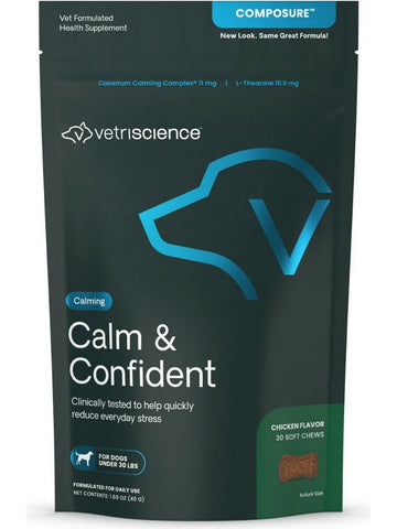 VetriScience Laboratories, Calm & Confident for Small Dogs (Formerly Composure), 30 Bite-Sized Chews