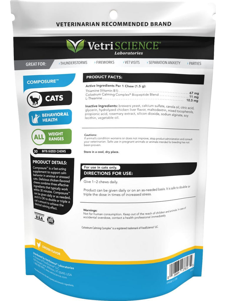VetriScience Laboratories Composure for Cats Chicken Flavor 30 Bite Pet Herbs Direct