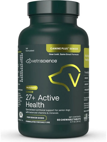 VetriScience Laboratories, Senior 27+ Active Health for Dogs (Formerly Canine Plus Senior Multivitamin), 60 Chewable Tablets