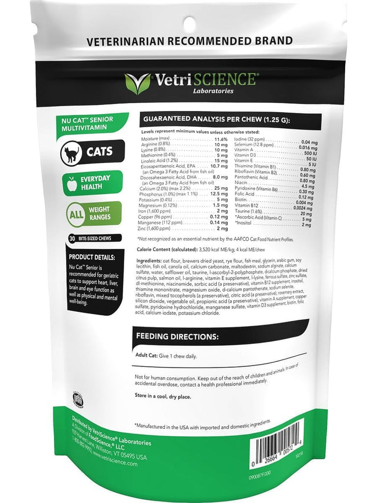 VetriScience Laboratories, NuCat Senior MultiVitamin, 30 BiteSized Ch Pet Herbs Direct