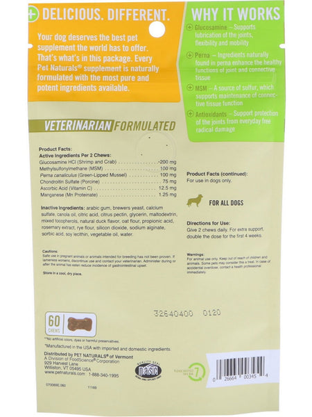 Pet Naturals of Vermont, Hip + Joint For Dogs, 60 chews