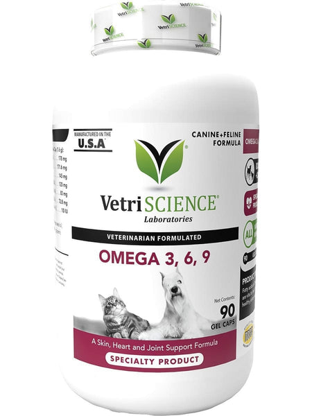 VetriScience Laboratories, Omega 3, 6, 9, 90 Gel Caps