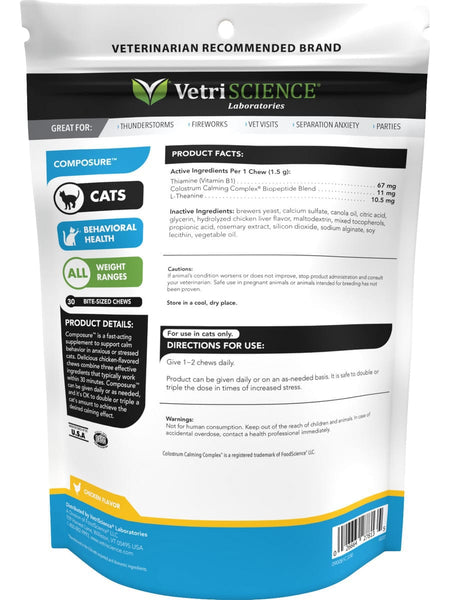 VetriScience Laboratories, Composure for Cats, Chicken Flavor, 30 Bite-Sized Chews